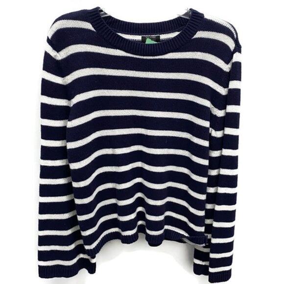 Halogen X Atlantic-Pacific Crew Sweater Sz Large Navy/White Cathy Stripes NWT - Picture 5 of 8